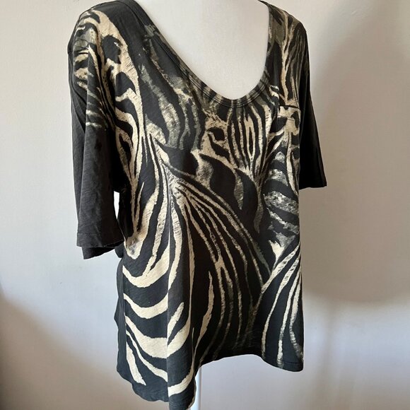 LUCKY BRAND Grey and Cream Zebra Cotton Shirt L - Picture 3 of 8